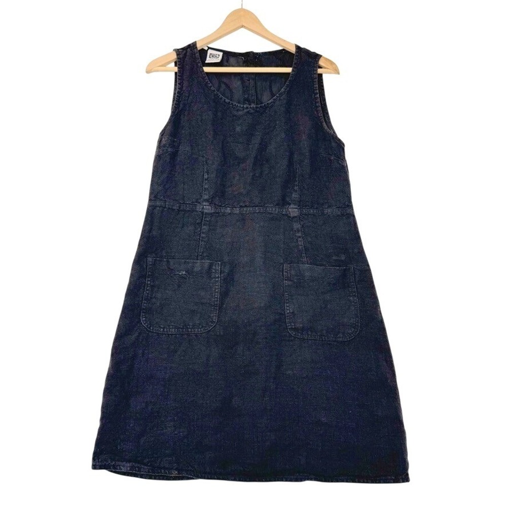 VTG Johnny Was Collection Black Linen Embroidered Sleeveless Dress Minimalism M